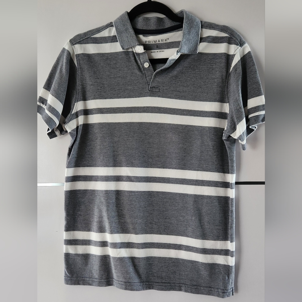 Primark Gray and White Striped Polo Shirt